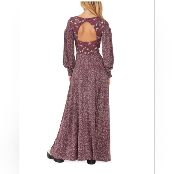 NEW Free People Women Love Story Maxi Dress Raisin Combo Burgundy Brown Floral M - Picture 4 of 16